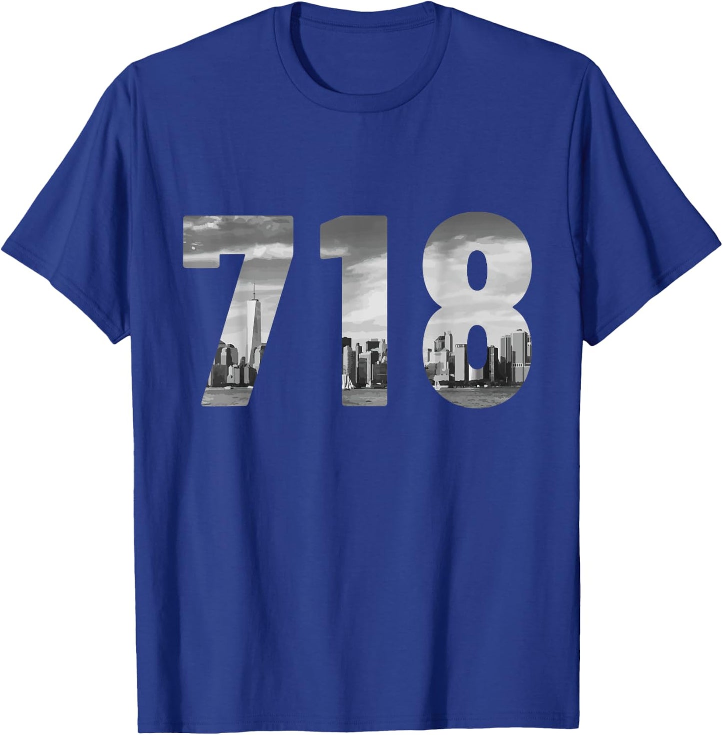 New York City 718 Area Code Skyline Queens NY NYC Vintage T-Shirt - T-Shirt | Royal