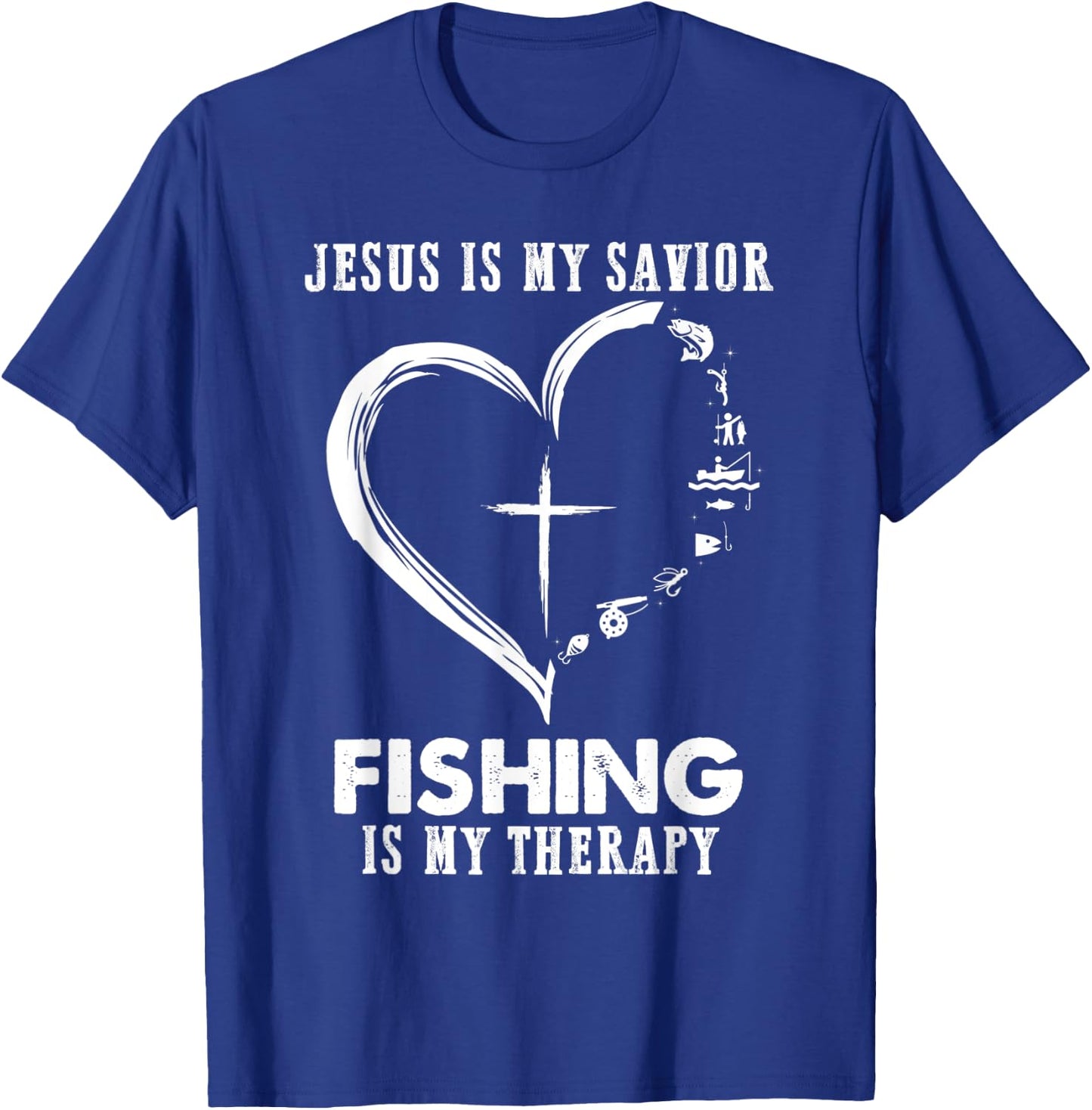 Jesus is my savior fishing is my therapy Funny Fisherman T-Shirt - T-Shirt | Royal