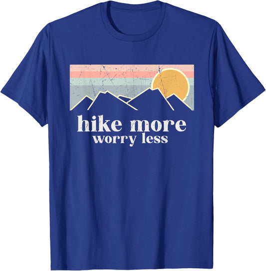 Vintage Camping Hiking Outdoor Mountain Hike More Worry Less T-Shirt - T-Shirt | Royal