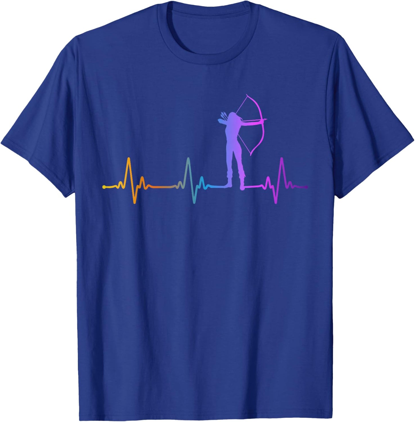 Archery Bow Archer Girl Heartbeat Pulse Rainbow T-Shirt - T-Shirt | Royal