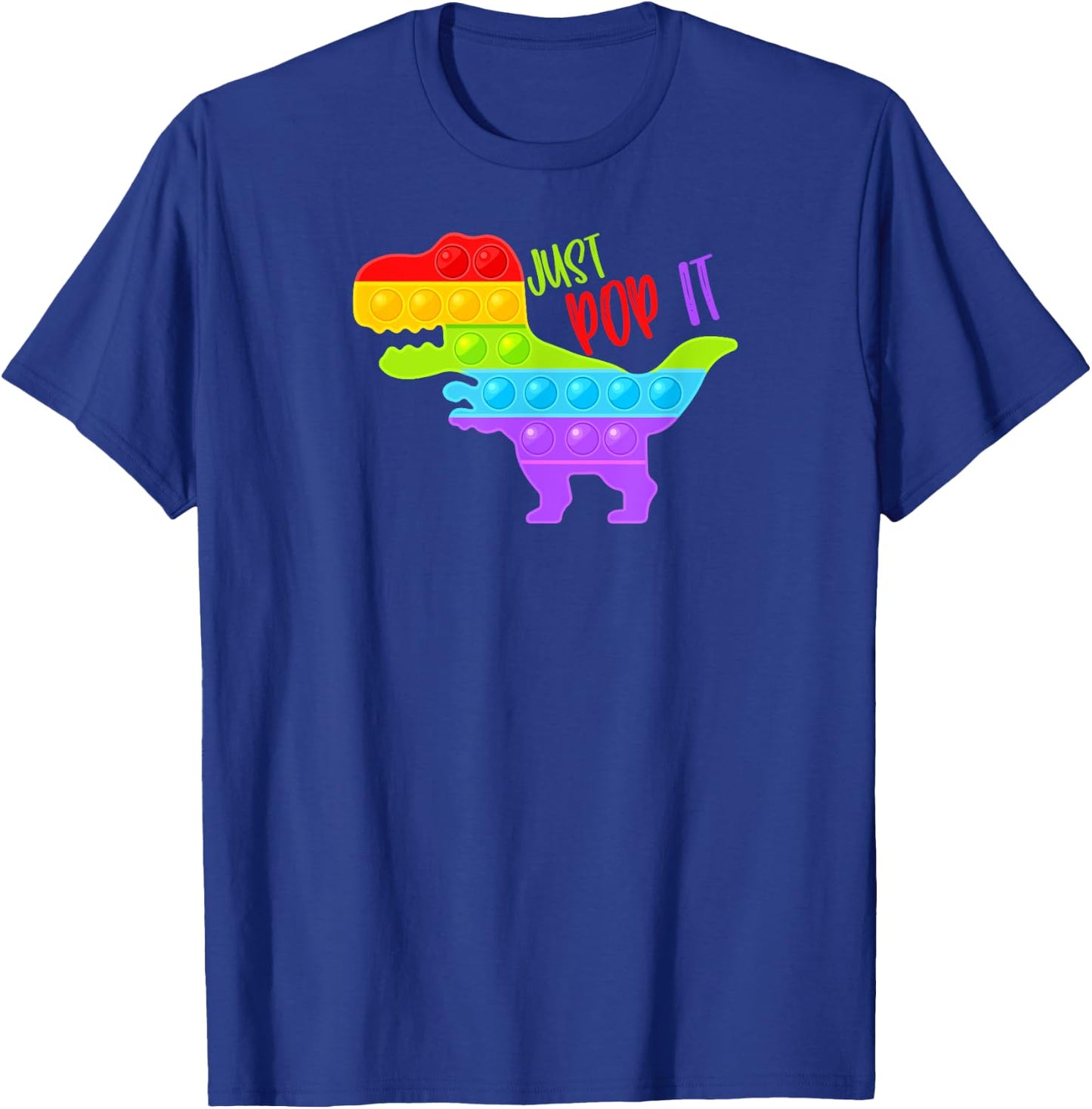 Dinosaur Rainbow Just Pop It Pop Fidget Toy Funny T-Shirt - T-Shirt | Royal
