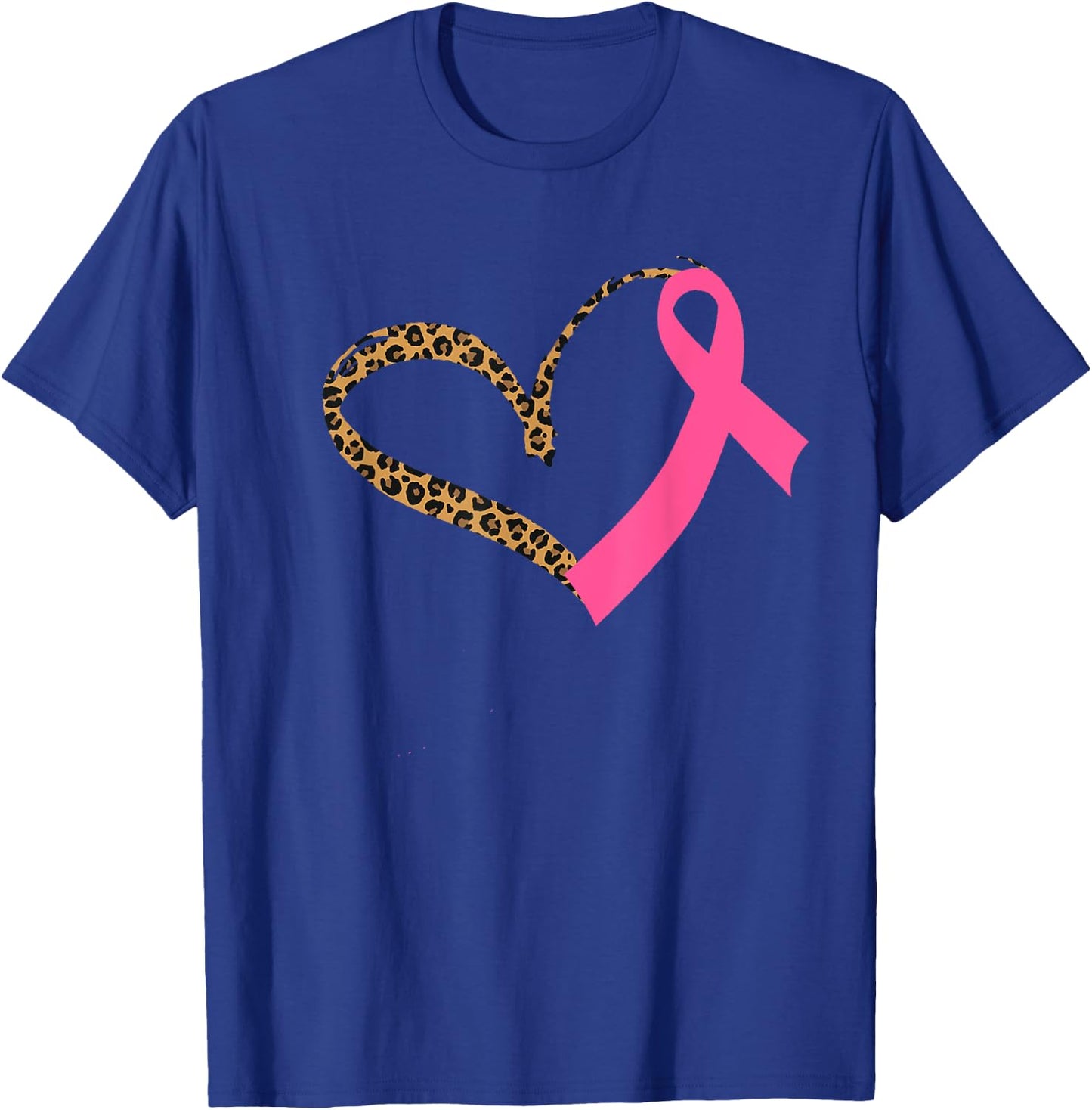 Breast Cancer Awareness Leopard Print Heart Pink Ribbon Mom T-Shirt - T-Shirt | Royal