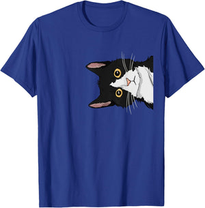 Peeking Tuxedo Cat Lady Gift Cat Mom Cute Tuxedo Cat T-Shirt - T-Shirt | Royal