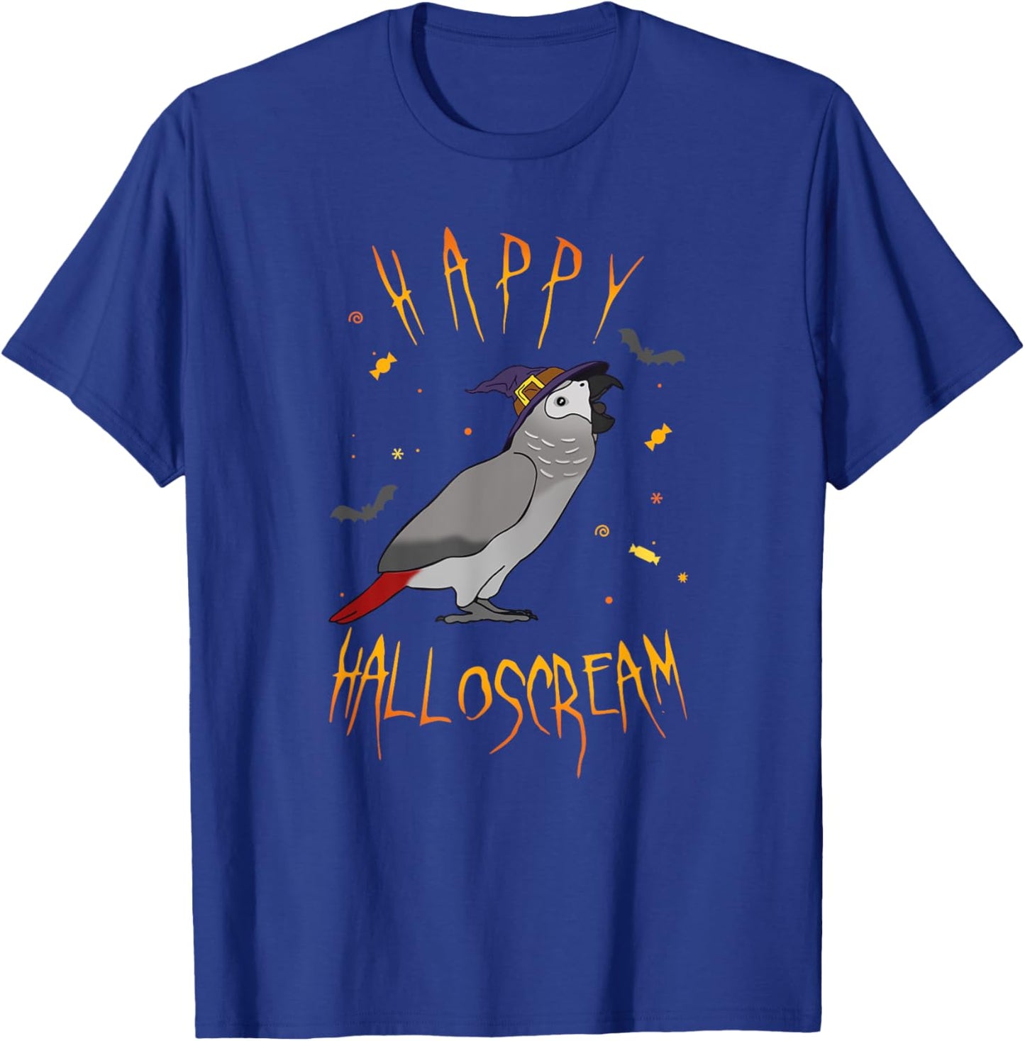Happy Halloscream African Grey Parrot Witch Hat Birb memes T-Shirt - T-Shirt | Royal