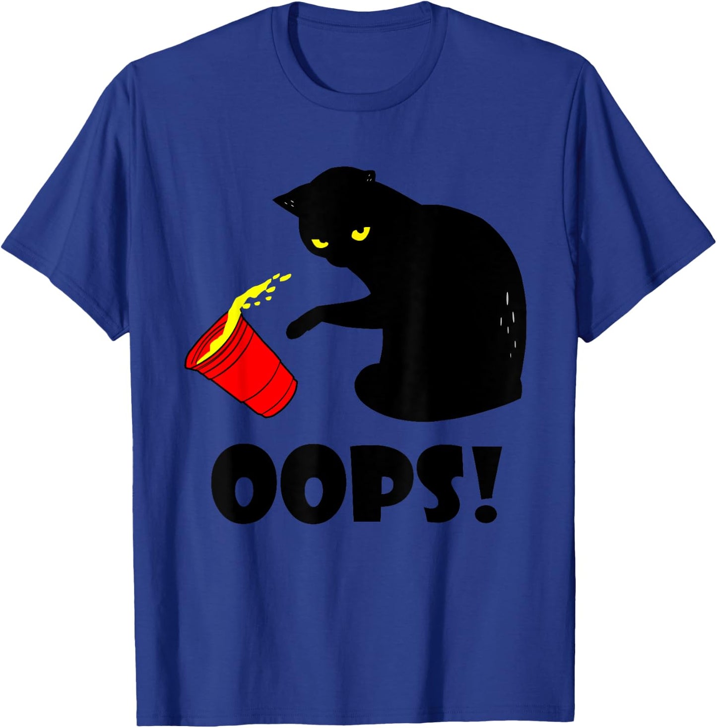 Cat Oops! Funny Black Cat Knocking Over A Glass Men Women Kids T-Shirt - T-Shirt | Royal