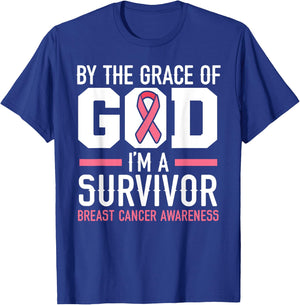 By The Grace Of God I'm A Survivor Breast Cancer Awareness T-Shirt - T-Shirt | Royal