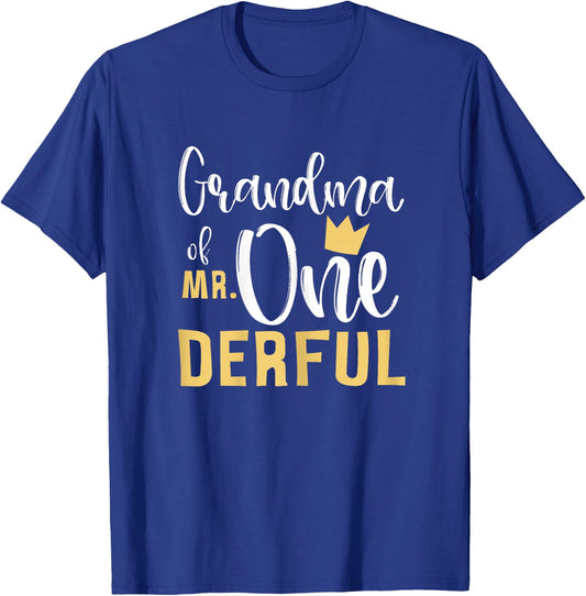 Grandma of Mr Onederful 1st Birthday First One-Derful Party T-Shirt - T-Shirt | Royal