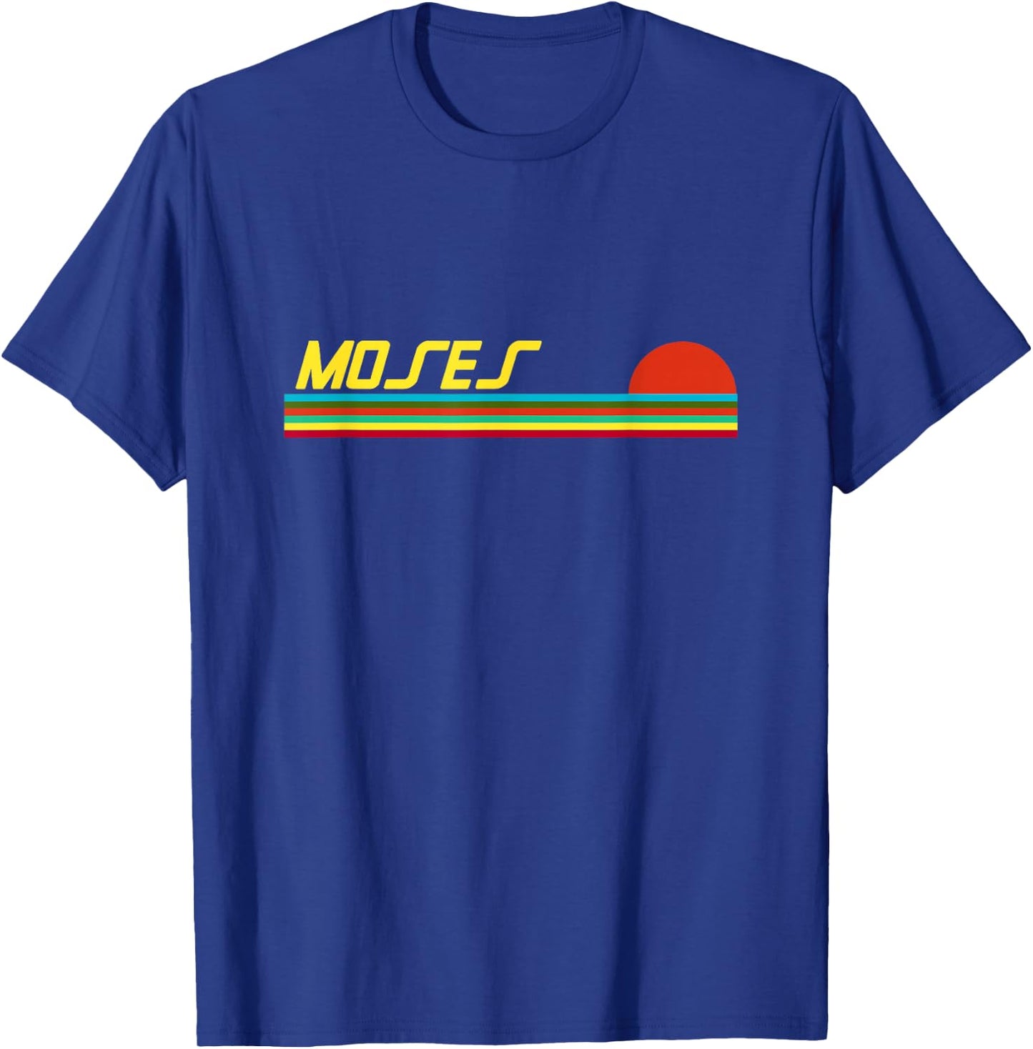 Moses First Name Logo Retro Sunset Surfer Style Moses T-Shirt - T-Shirt | Royal