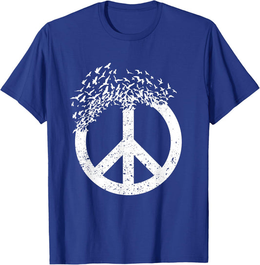 Dove Birds Peace Sign Doves 70s Retro Hippies 60s World T-Shirt - T-Shirt | Royal