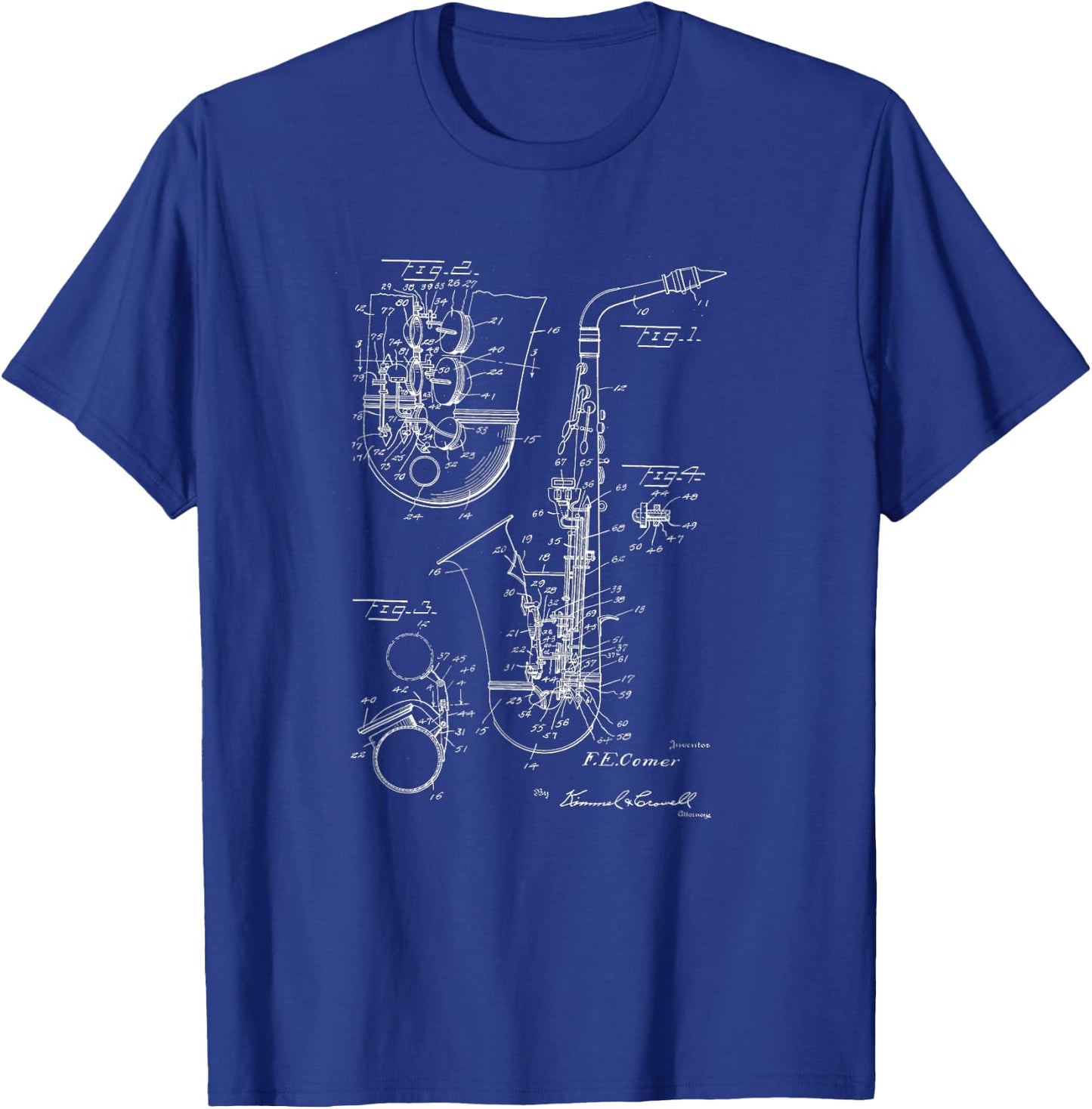 Saxophone Alto Sax Patent Style Cool Saxophonist T-Shirt - T-Shirt | Royal