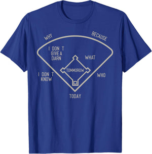Who's on First, Funny Baseball Positions Names T-Shirt - T-Shirt | Royal