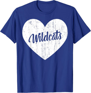 Wildcats School Sports Fan Team Spirit Mascot Heart Gift T-Shirt - T-Shirt | Royal