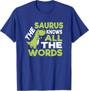 The Saurus Funny Thesaurus Pun Dinosaur Shirt T-Shirt - T-Shirt | Royal