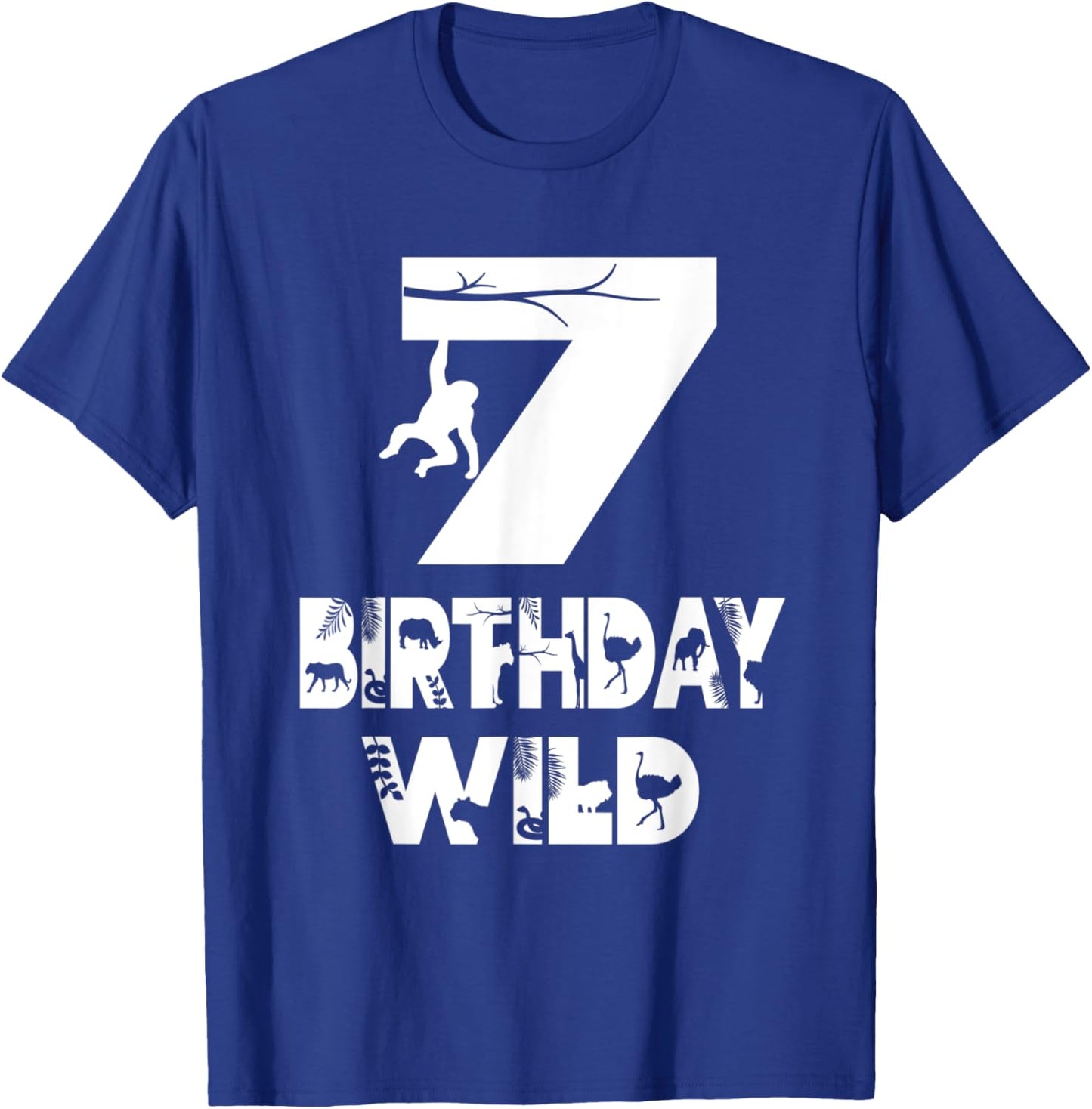 7th Birthday Wild Kid 7 Years Old Zoo Theme Animal Party T-Shirt - T-Shirt | Royal