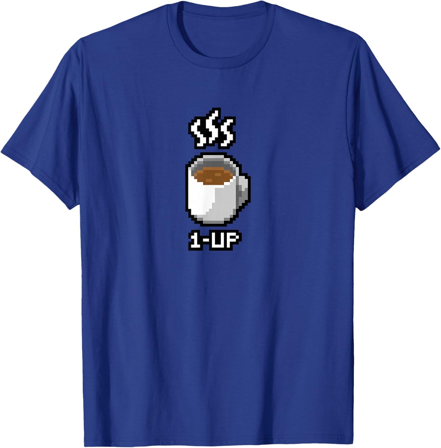 1-Up Coffee Funny 8-Bit Pixel Vintage One Up Graphic T-Shirt - T-Shirt | Royal
