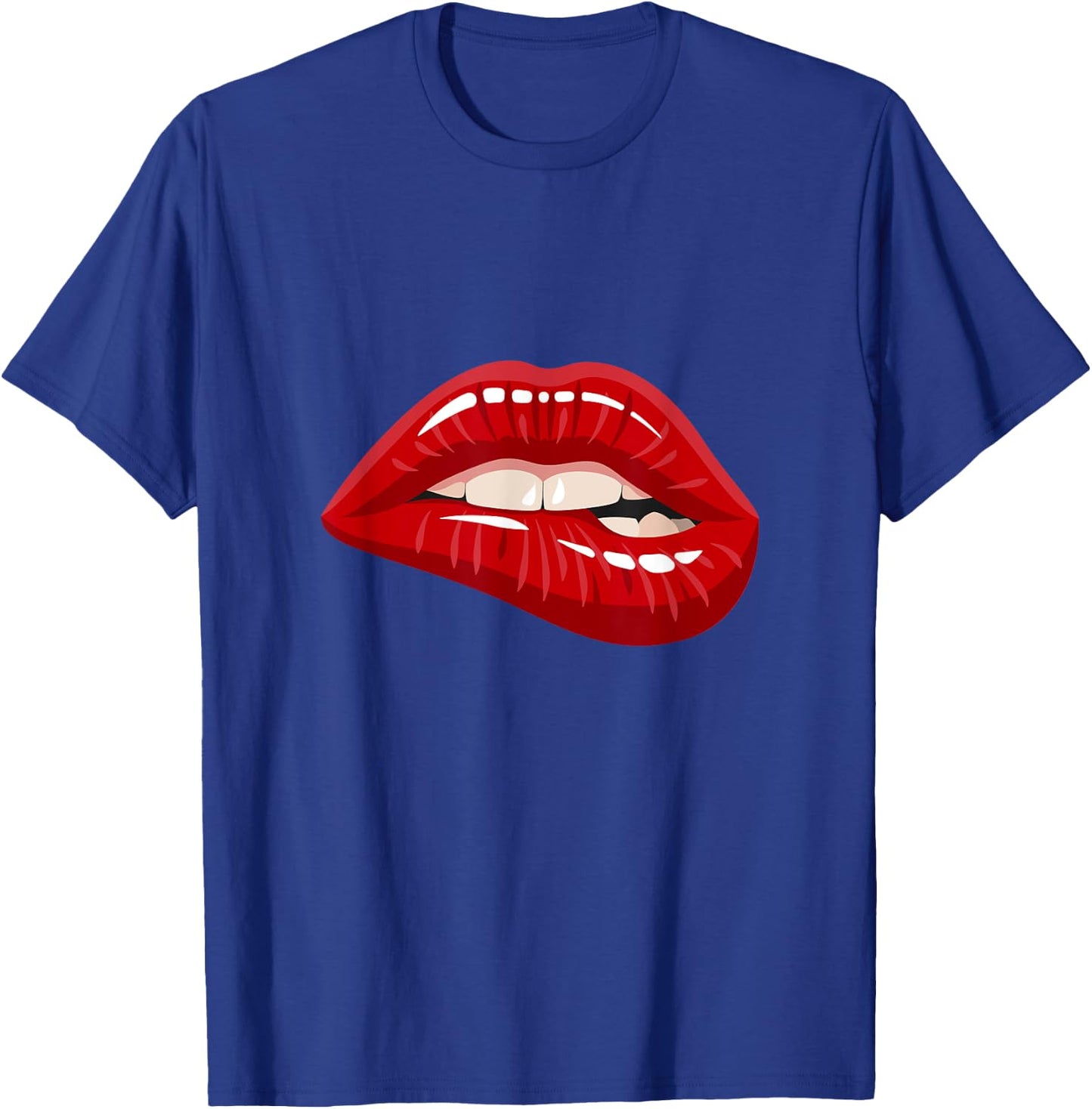 Men's Women's Graphic - Red Biting Lips Short Sleeve T-Shirt - T-Shirt | Royal