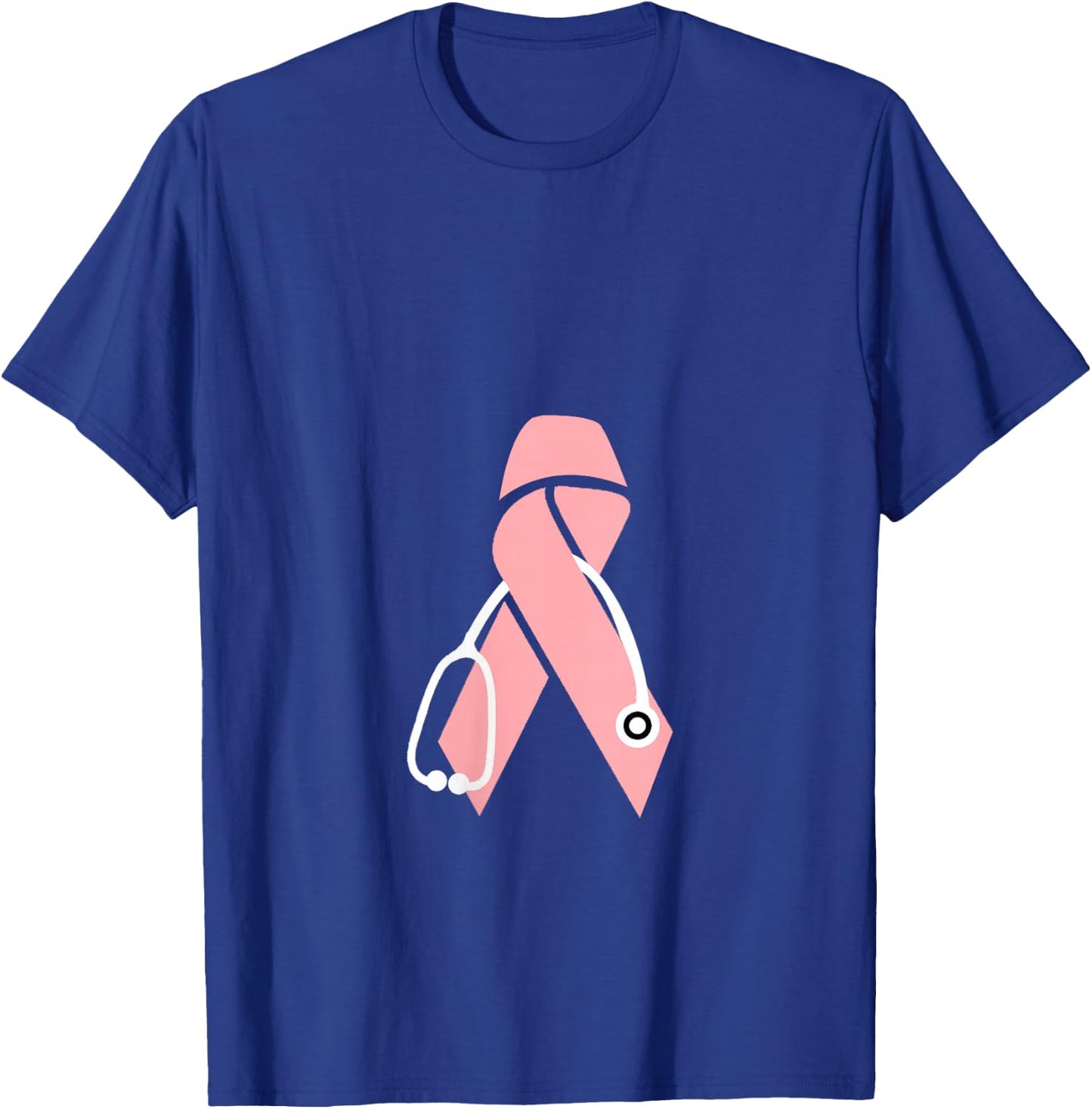 Breast Cancer Awareness Scrub Top Stethoscope Pink Ribbon V-Neck T-Shirt - T-Shirt | Royal