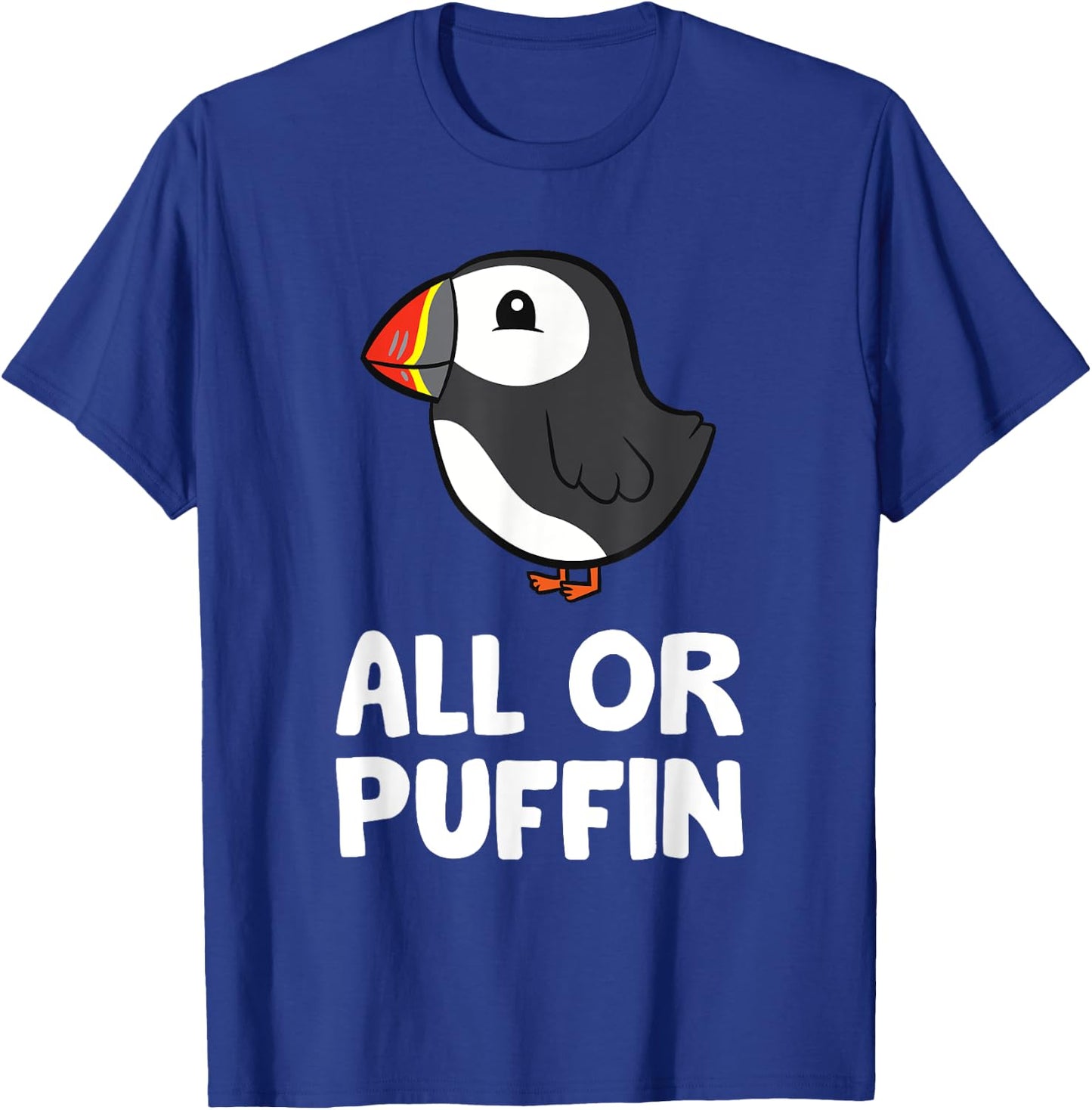 Funny Puffin Bird Gifts All Or Puffin -Adults and Kids Black Cartoon Puffin Small T-Shirt - T-Shirt | Royal
