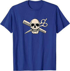 Skull, Scissors & Comb - Barber Graphic T-Shirt - T-Shirt | Royal