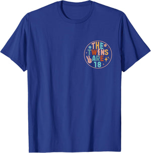 (2 SIDED) Twins 18th Birthday Party Groovy 18 Year Old Twin T-Shirt - T-Shirt | Royal