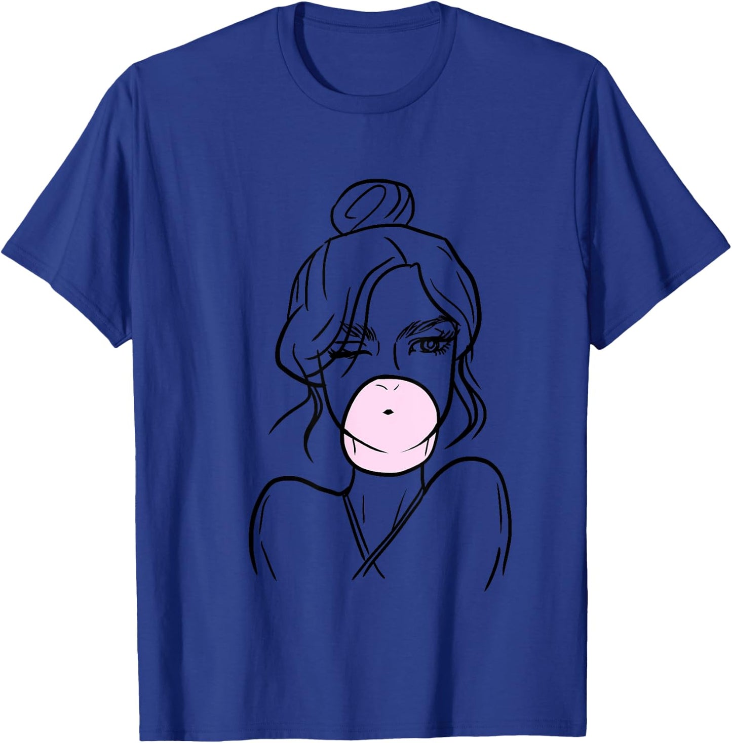 Bubblegum Girl Outline Cute Minimal Art Design Teens Gift T-Shirt - T-Shirt | Royal