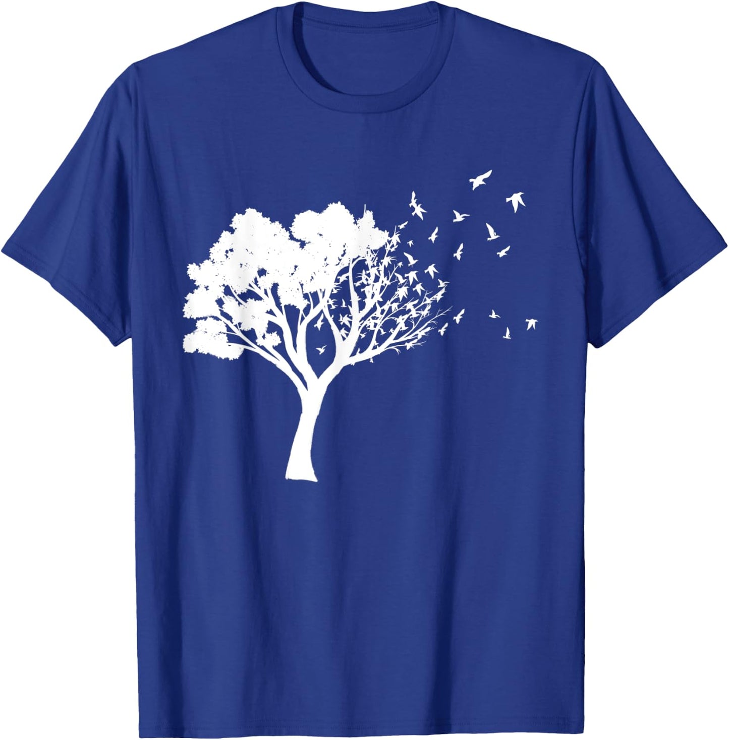 White Tree And Birds Flying Away Free In Nature Silhouette T-Shirt - T-Shirt | Royal