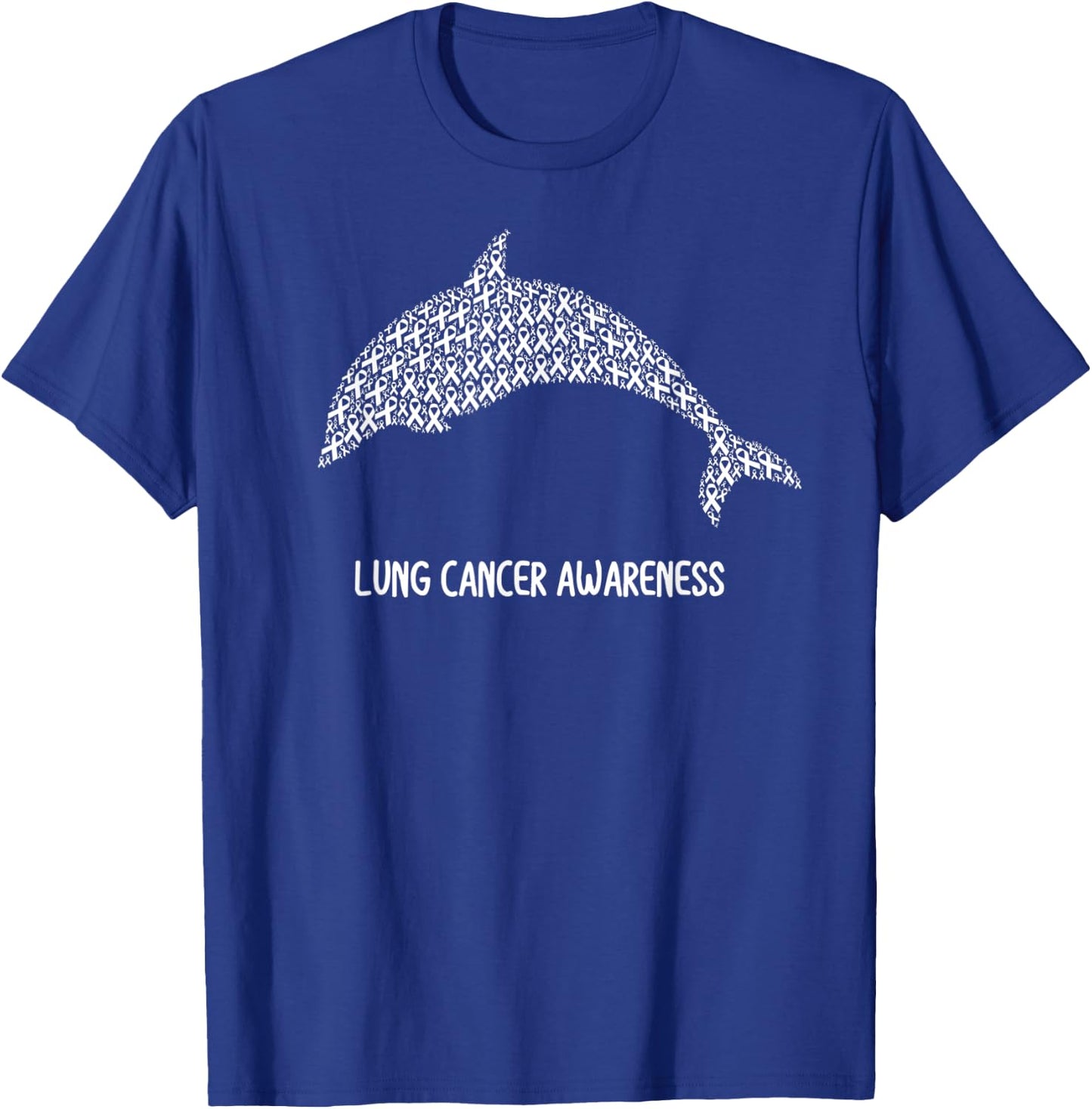 Lung Cancer Awareness White Ribbon Survivor - Fish Dolphin T-Shirt - T-Shirt | Royal