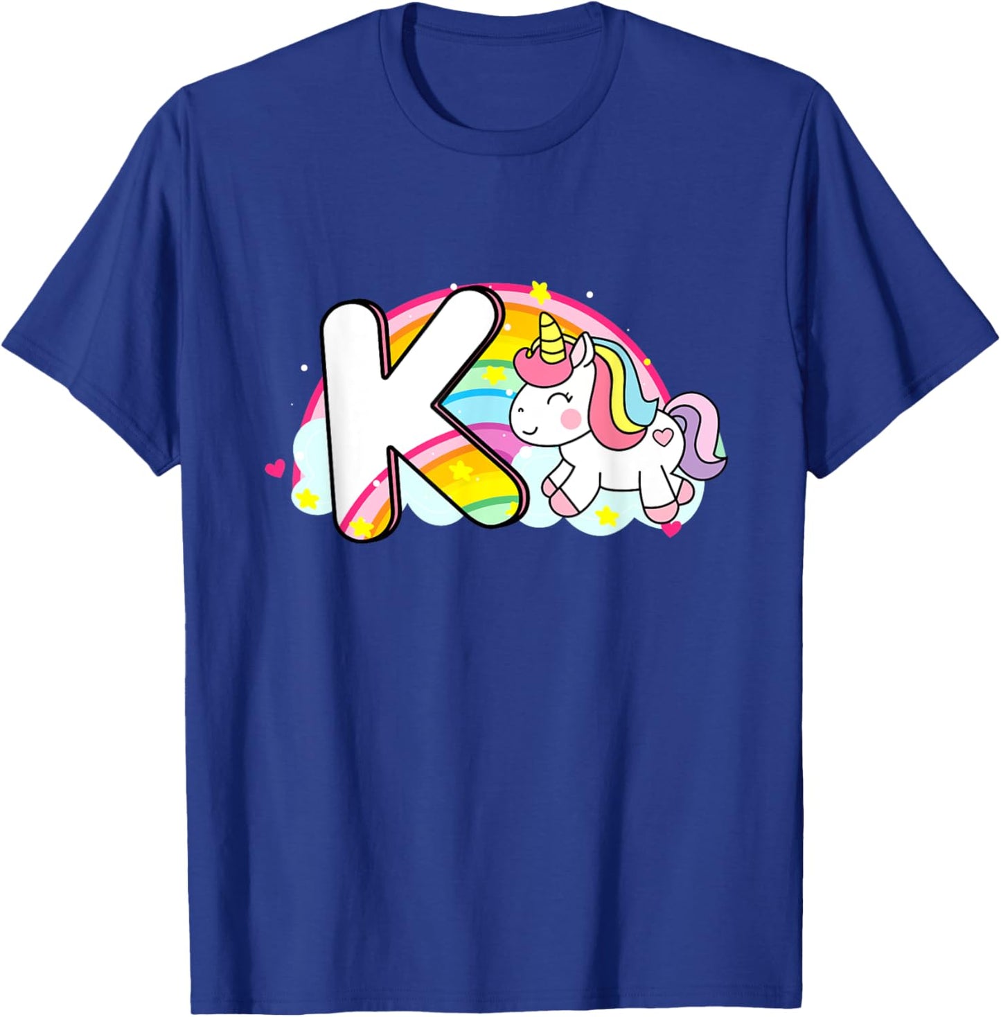 Cute Unicorn Rainbow Caricature Initial K Mo T-Shirt - T-Shirt | Royal