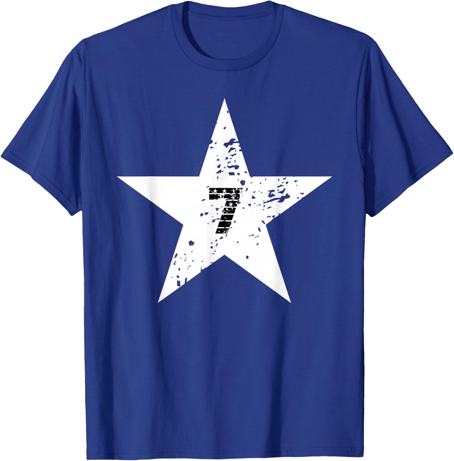 Number #7 Sport Vintage White Star Number T-Shirt - T-Shirt | Royal