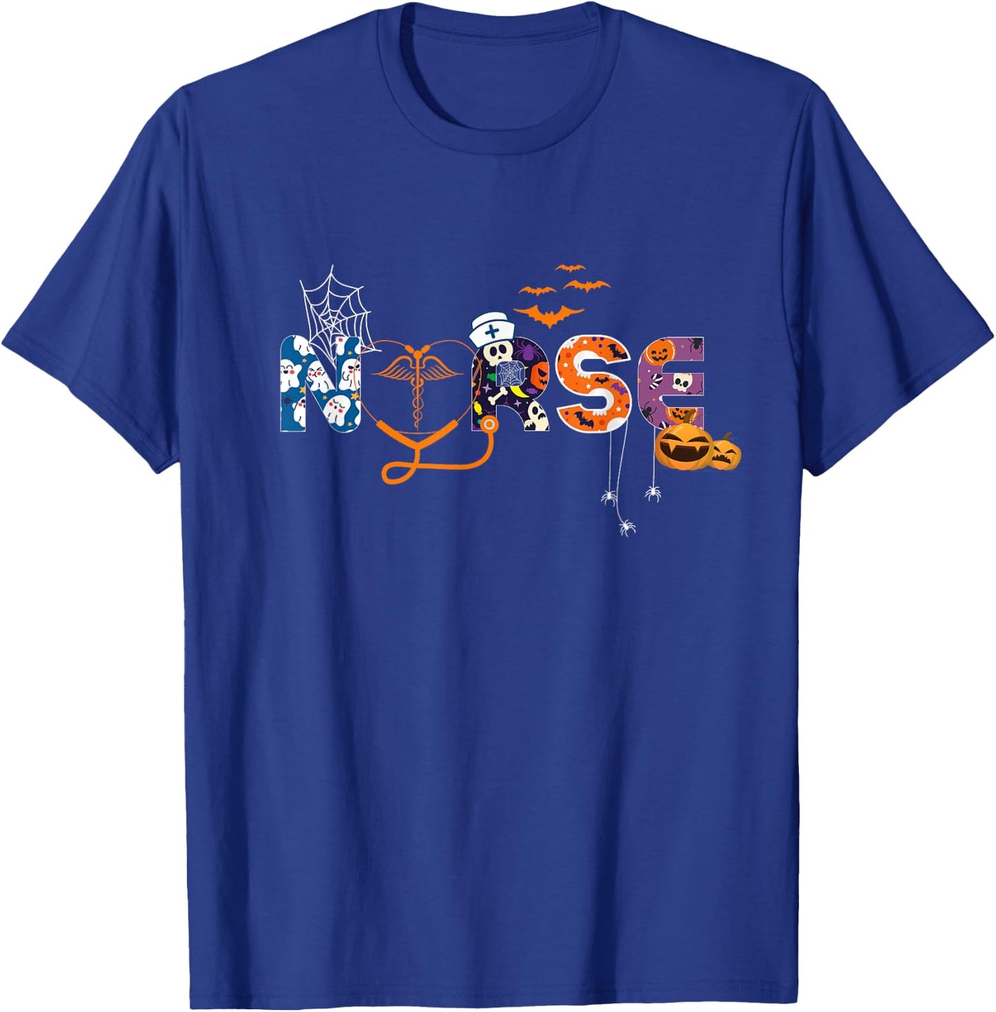 Nursing Halloween Cute Health Worker Halloween Pattern T-Shirt - T-Shirt | Royal