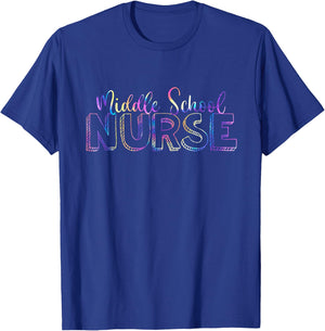 Cute Tie Dye Middle School Nurse RN Back To School Nursing T-Shirt - T-Shirt | Royal