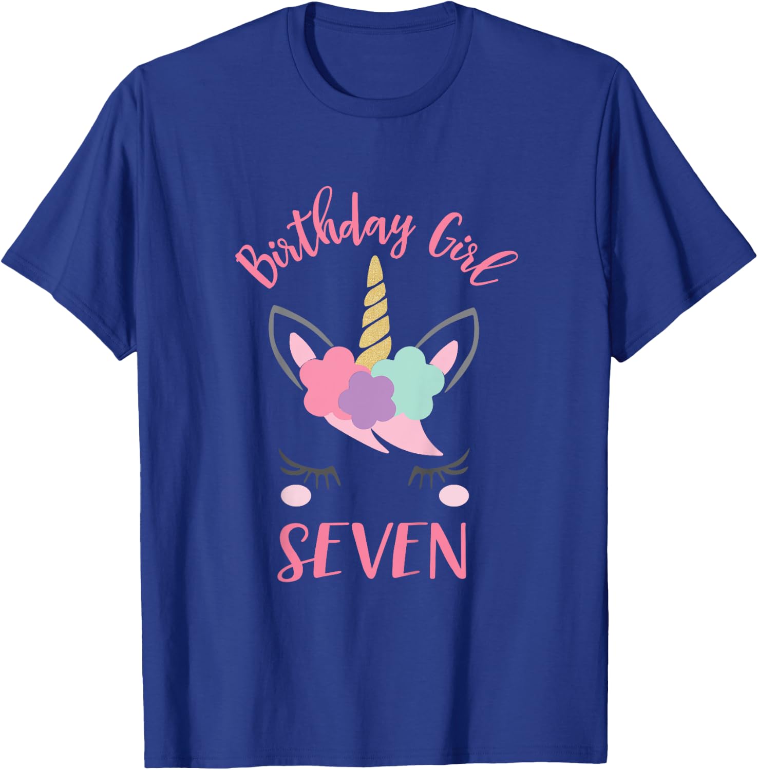 7th Birthday Shirt Girl Unicorn Seventh Birthday Outfit T-Shirt - T-Shirt | Royal