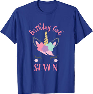 7th Birthday Shirt Girl Unicorn Seventh Birthday Outfit T-Shirt - T-Shirt | Royal