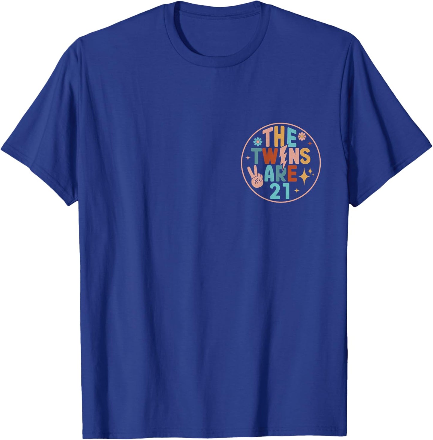 (2 SIDED) Twins 21st Birthday Party Groovy 21 Year Old Twin T-Shirt - T-Shirt | Royal