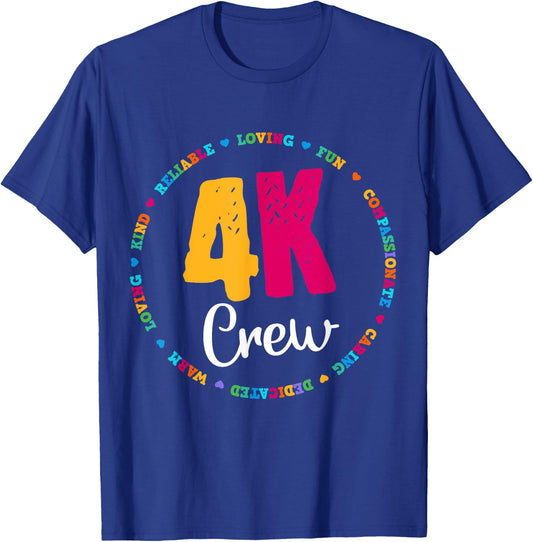 4K Crew Squad Team Teacher Kindergarten Kinder Elementary T-Shirt - T-Shirt | Royal