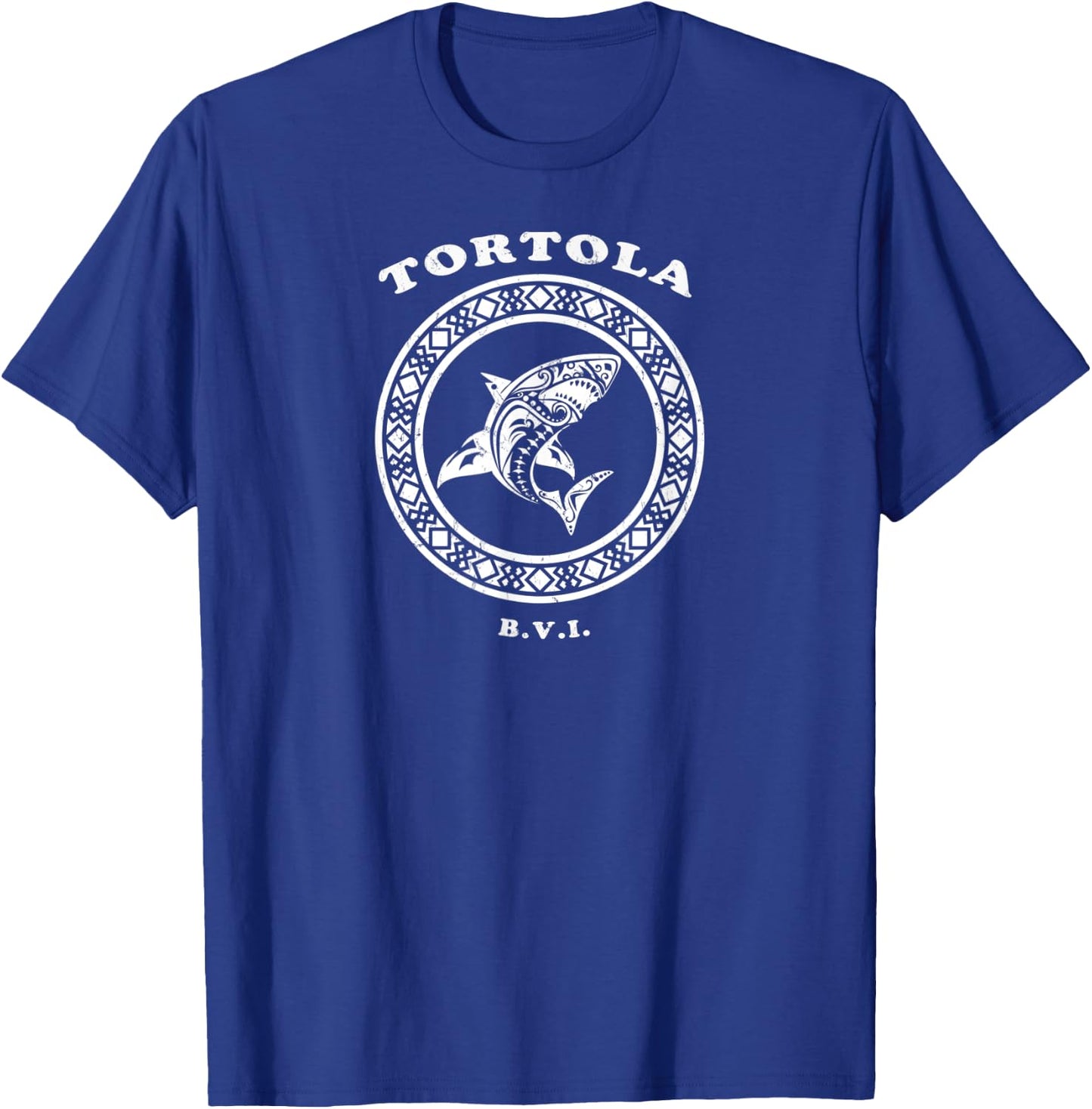 Tortola, BVI Vintage Retro Tribal Shark Vacation T-Shirt - T-Shirt | Royal