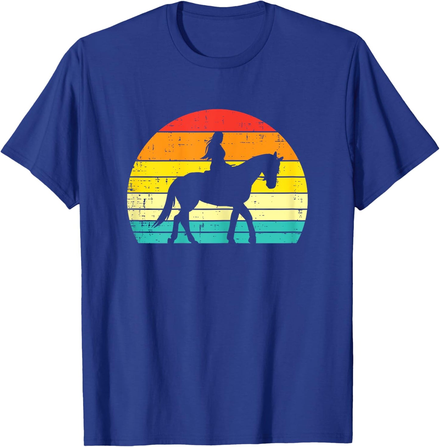 Girl Riding Horse Silhouette Sunset Retro Equestrian Women T-Shirt - T-Shirt | Royal