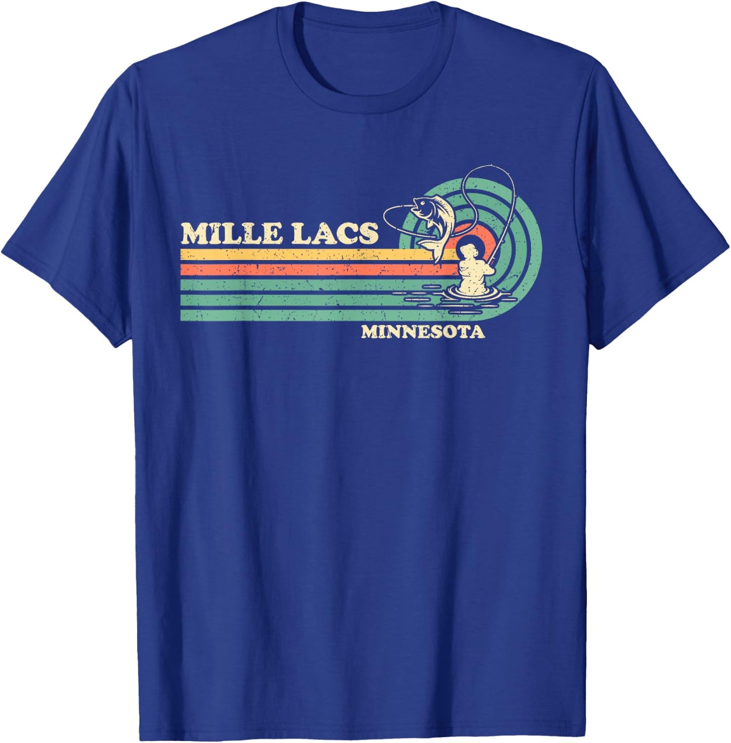Vintage Retro Summer Fishing Minnesota Mille Lacs Lake Men Women Kids T-Shirt - T-Shirt | Royal