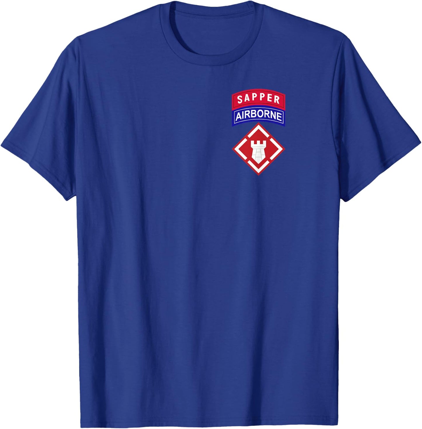 20th Engineer Brigade Patch w Airborne and Sapper Tab T-Shirt - T-Shirt | Royal