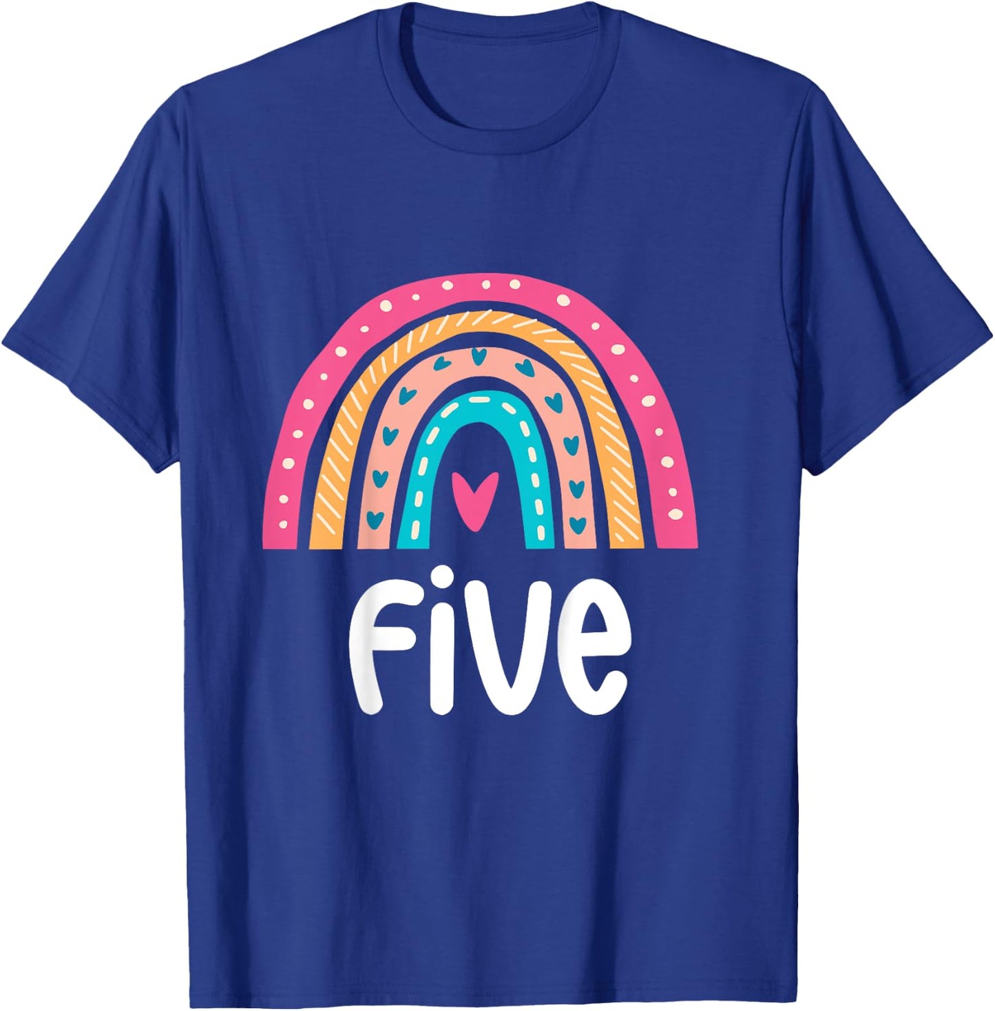 Girls 5th Birthday Shirt Rainbow Five - 5 Year Old Birthday T-Shirt - T-Shirt | Royal