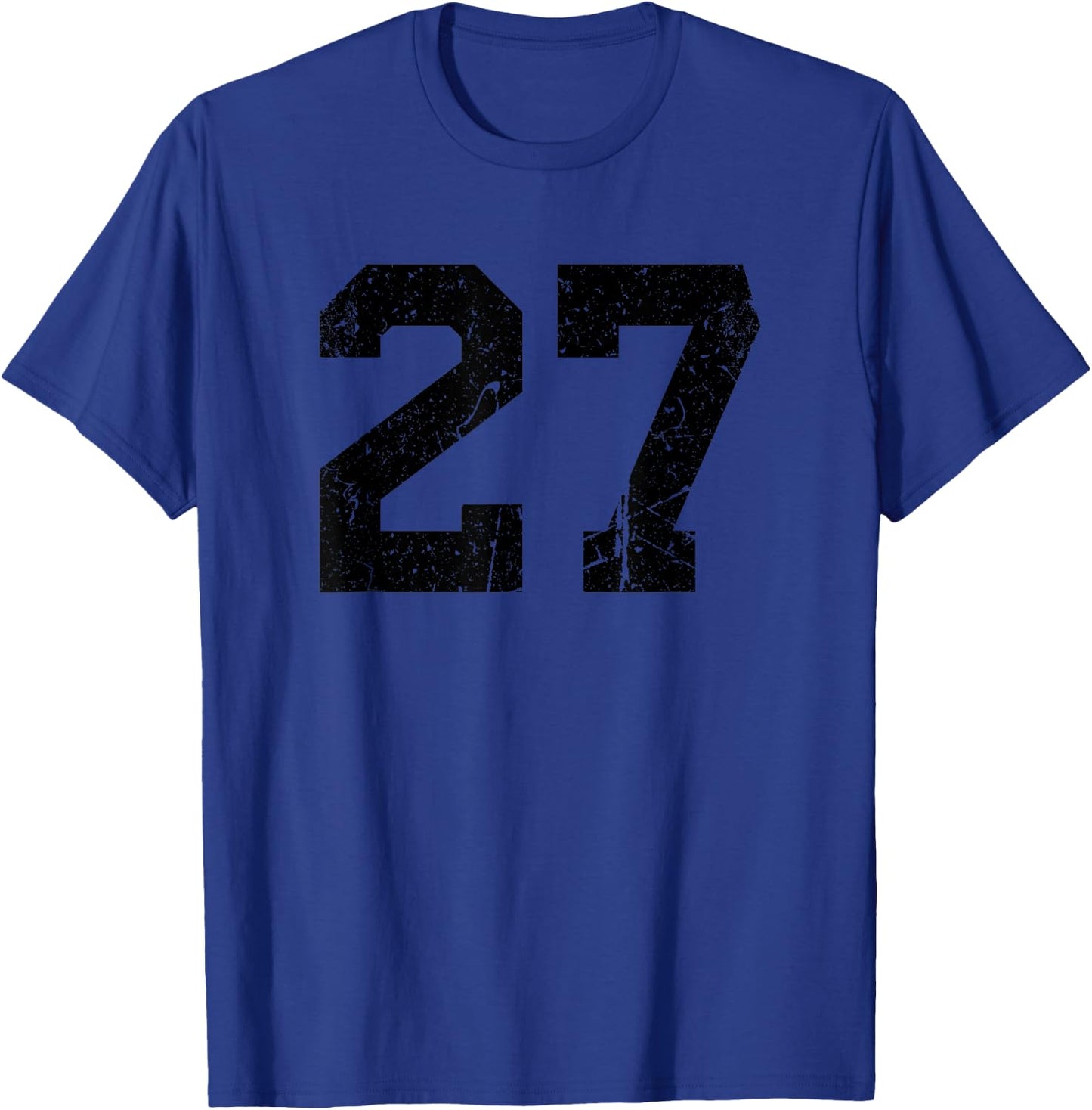 Number #27 Sport Black Distressed Varsity Number T-Shirt - T-Shirt | Royal