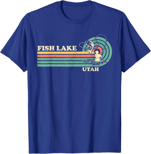 Vintage Retro Summer Fishing Utah Fish Lake T-Shirt - T-Shirt | Royal