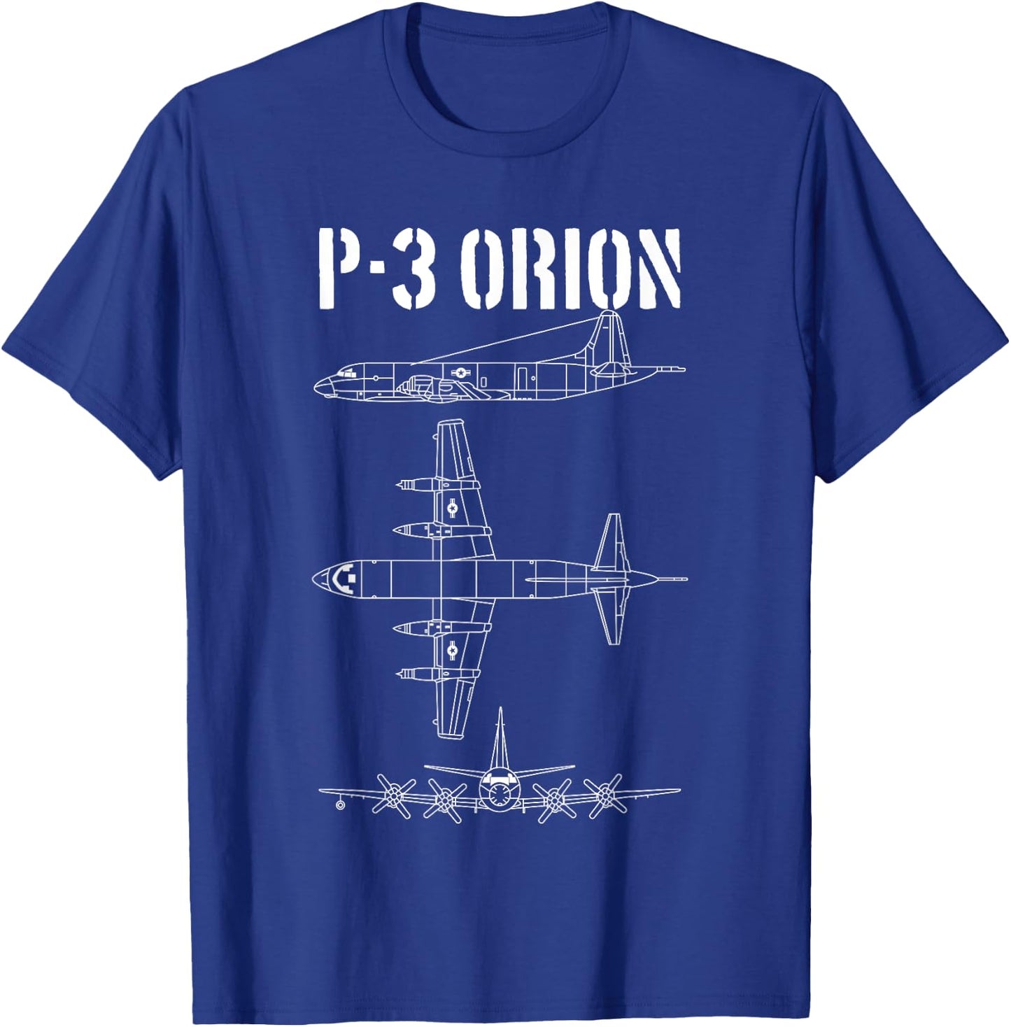 THE SALTY VETERAN P-3 Orion Military Airplane Schematic Orion Pilot -Adults Black Cotton T-Shirt - T-Shirt | Royal