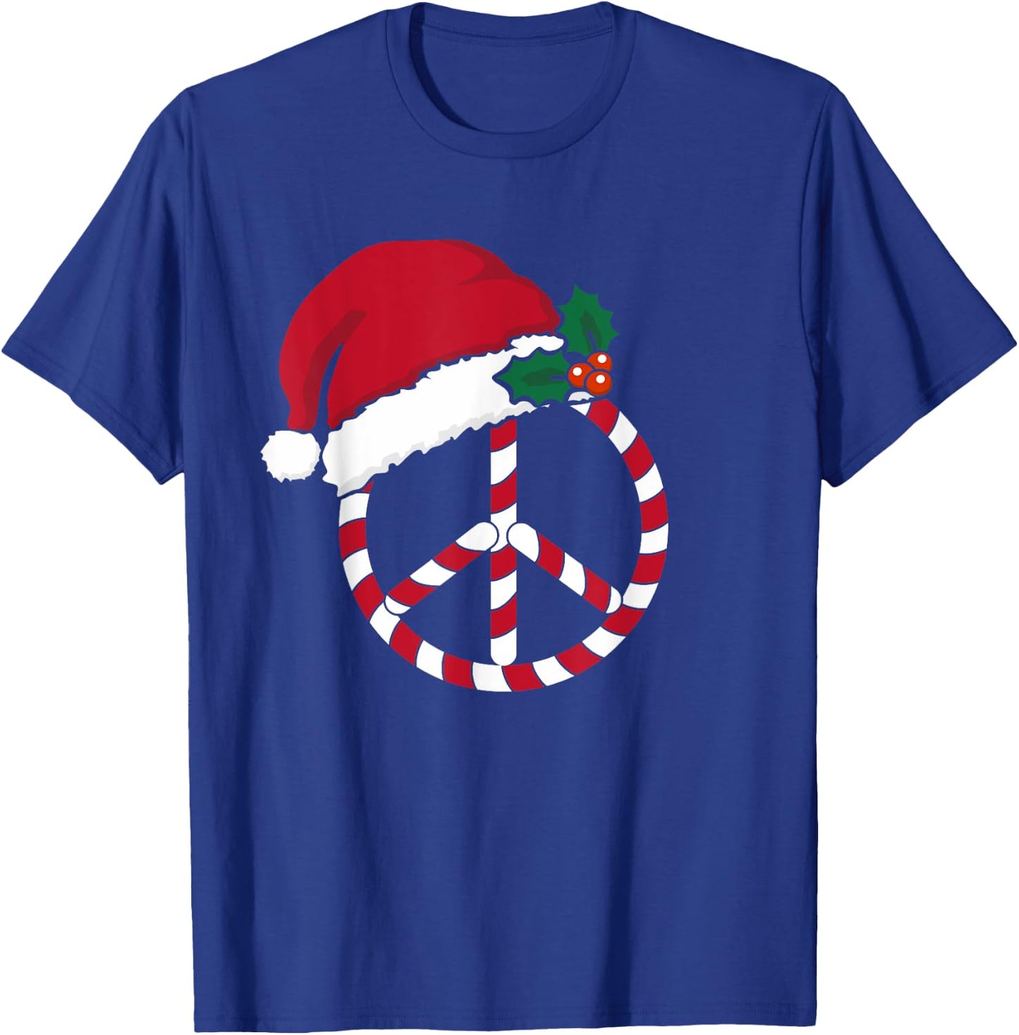 Candy Cane Peace Sign Merry Christmas Symbol Santa Hat Cute T-Shirt - T-Shirt | Royal