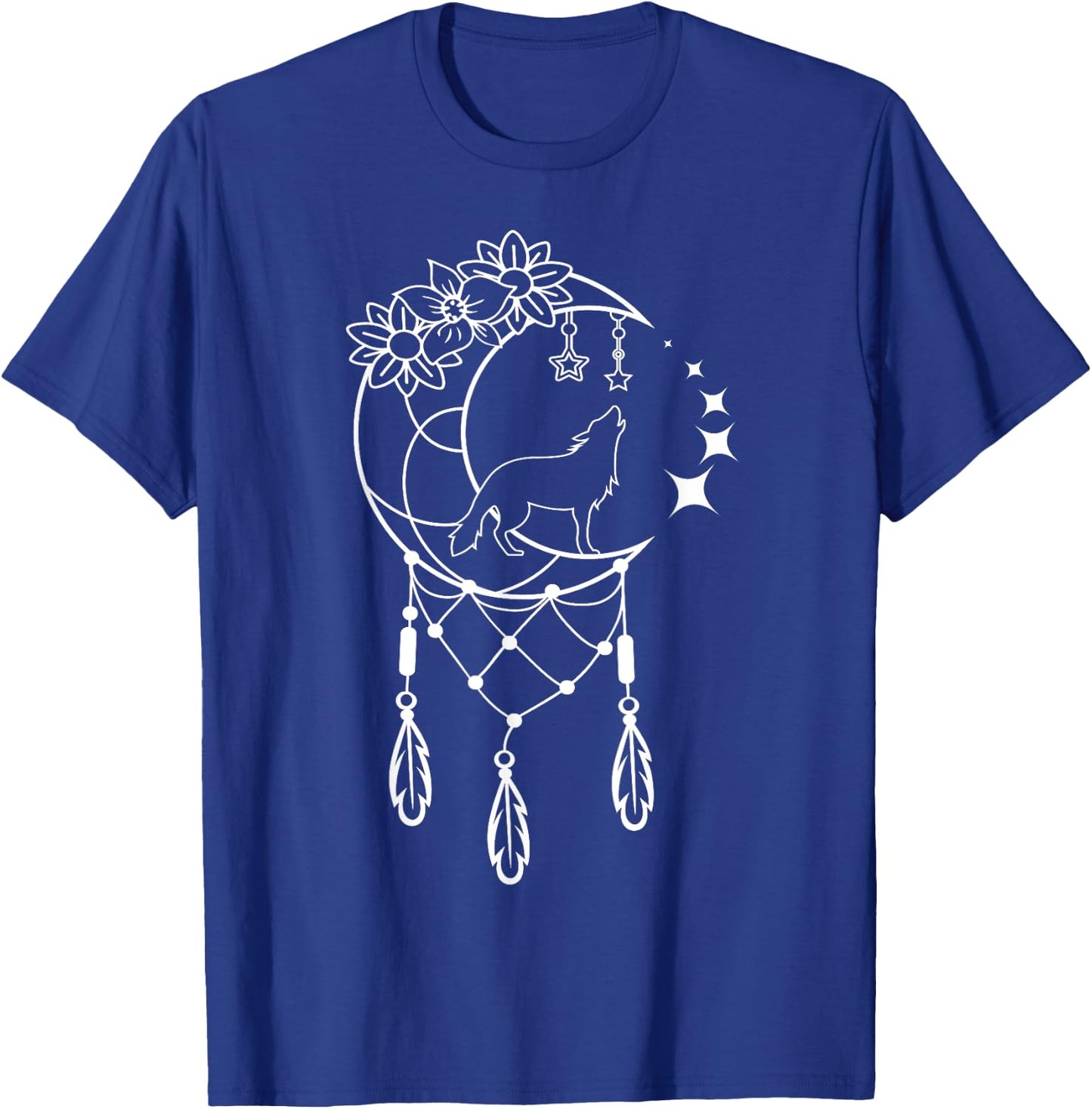 Boho Dream Catcher Wolf with Crescent Moon and Stars T-Shirt - T-Shirt | Royal