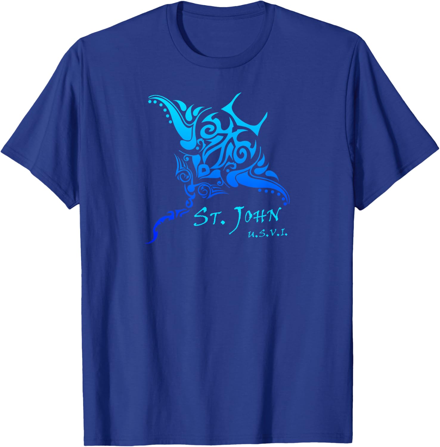 St. John, USVI Vintage Tribal Manta Ray Vacation T-Shirt - T-Shirt | Royal