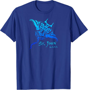 St. John, USVI Vintage Tribal Manta Ray Vacation T-Shirt - T-Shirt | Royal