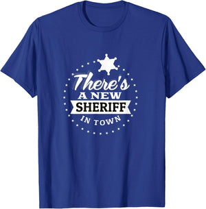 New Sheriff In Town Deputy Cowboy Funny Kids Costume Gift T-Shirt - T-Shirt | Royal