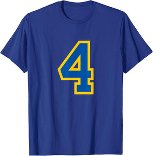 Blue Yellow Sport Team Number #4 T-Shirt - T-Shirt | Royal