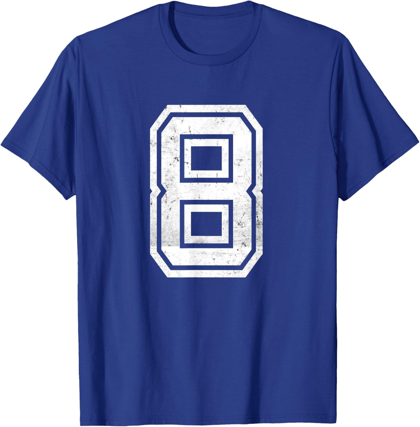 Distressed Number #8 Sport White Varsity Number T-Shirt - T-Shirt | Royal